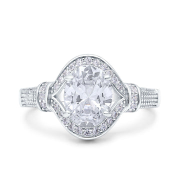 Oval Art Deco Wedding Ring Accent Vintage Simulated Cubic Zirconia 925 Sterling Silver